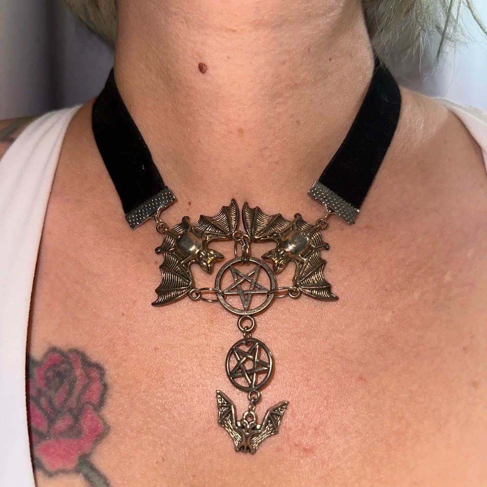 Mystical Bat Pendant Choker Necklace